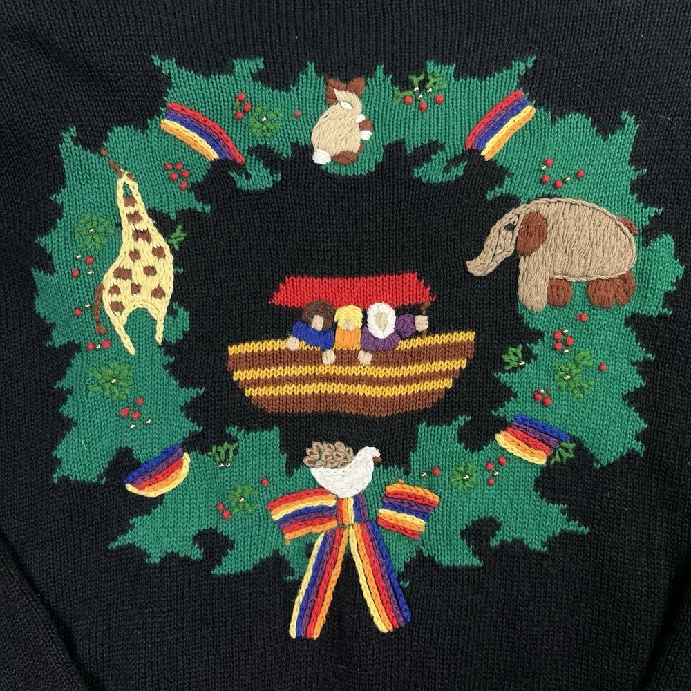Vintage 90s Susan Bristol Cardigan Sweater Noah's Ark Rainbows Womens Medium - Picture 6 of 8